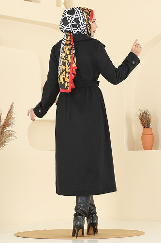 moda selvim Coat 7021TRT545 Black - Thumbnail