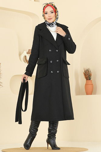 moda selvim Coat 7021TRT545 Black - Thumbnail