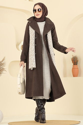 moda selvim Coat 7021TRT545 Brown - Thumbnail