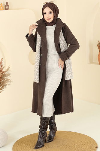 moda selvim Coat 7021TRT545 Brown - Thumbnail