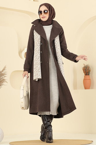 moda selvim معطف بني 7021TRT545 - Thumbnail
