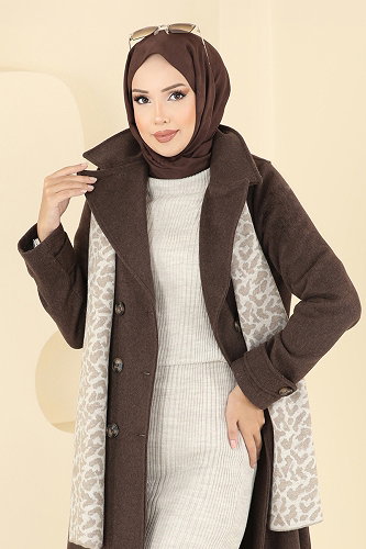 moda selvim معطف بني 7021TRT545 - Thumbnail