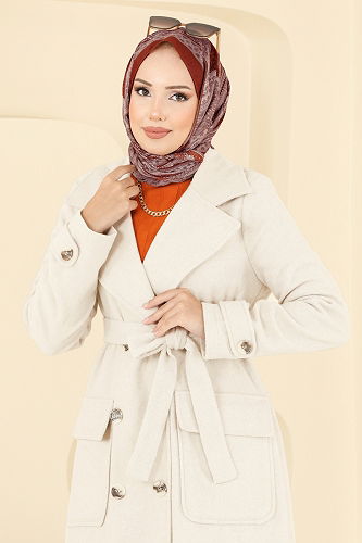 moda selvim Coat 7021TRT545 Ecru - Thumbnail