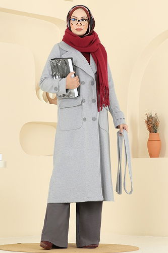 moda selvim Coat 7021TRT545 Gray - Thumbnail