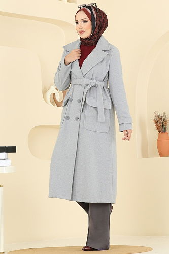 moda selvim Coat 7021TRT545 Gray - Thumbnail