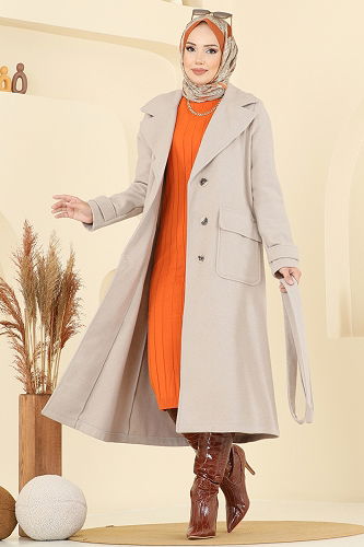 moda selvim Coat 7021TRT545 Stone - Thumbnail