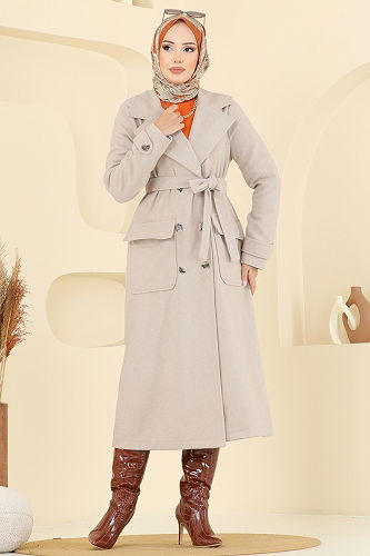 moda selvim Coat 7021TRT545 Stone - Thumbnail