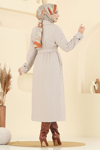 moda selvim Coat 7021TRT545 Stone - Thumbnail