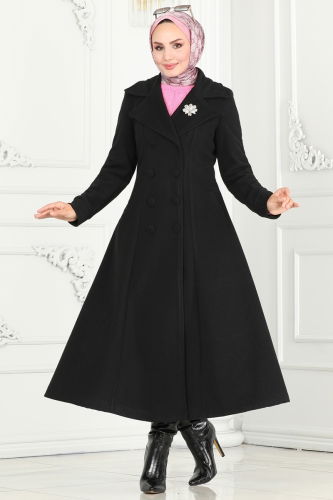 moda selvim Coat 7023TRT545 Black - Thumbnail