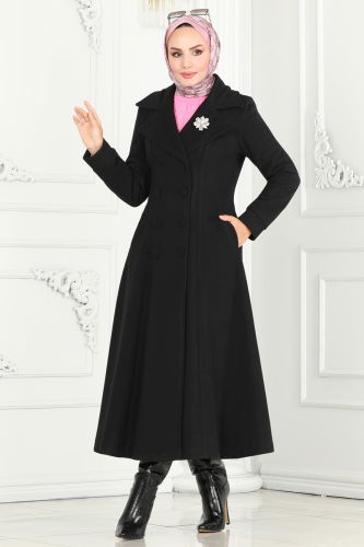 moda selvim Coat 7023TRT545 Black - Thumbnail