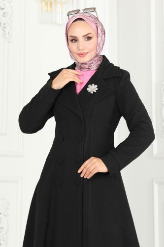 moda selvim Coat 7023TRT545 Black - Thumbnail