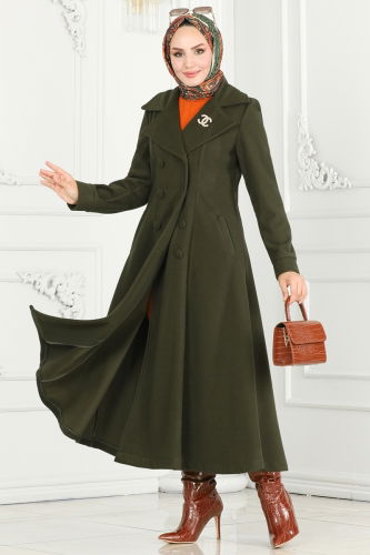 moda selvim Coat 7023TRT545 Khaki - Thumbnail