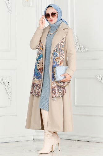 moda selvim Coat 7023TRT545 Stone - Thumbnail