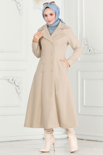 moda selvim Coat 7023TRT545 Stone - Thumbnail