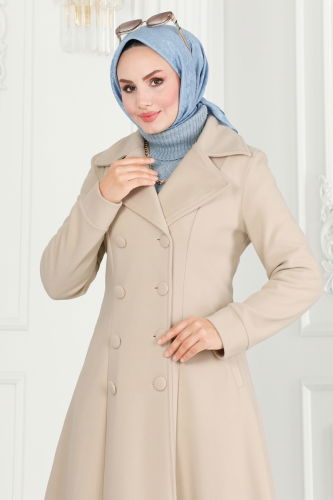 moda selvim Coat 7023TRT545 Stone - Thumbnail