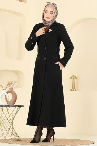moda selvim معطف أسود 8130AB368 - Thumbnail
