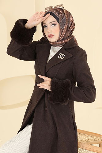 moda selvim Coat 8130AB368 Brown - Thumbnail