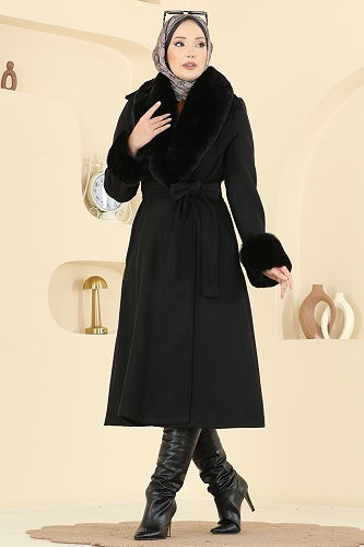 moda selvim Coat 8159AB368 Black - Thumbnail