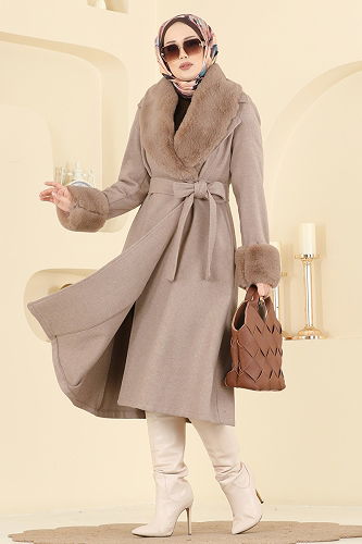 moda selvim معطف بيج غامق 8159AB368 - Thumbnail