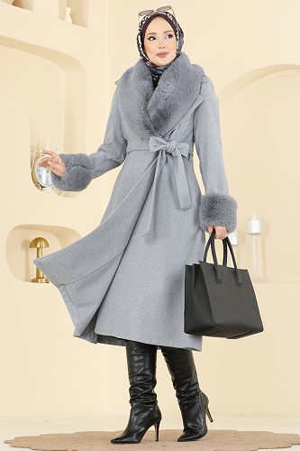 moda selvim معطف رمادي 8159AB368 - Thumbnail