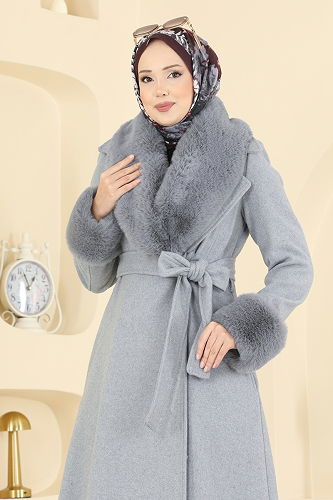 moda selvim معطف رمادي 8159AB368 - Thumbnail