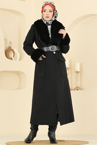 moda selvim Coat 8161AB368 Black - Thumbnail