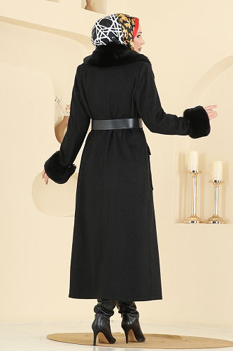 moda selvim Coat 8161AB368 Black - Thumbnail