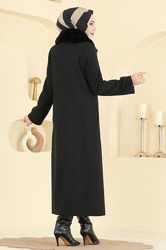 moda selvim معطف أسود 8184AB368 - Thumbnail