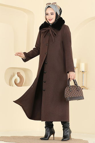 moda selvim معطف بني 8184AB368 - Thumbnail