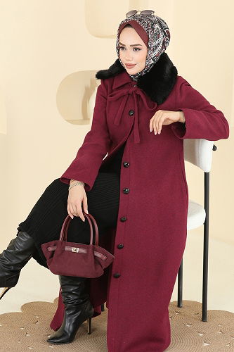 moda selvim معطف خمري 8184AB368 - Thumbnail