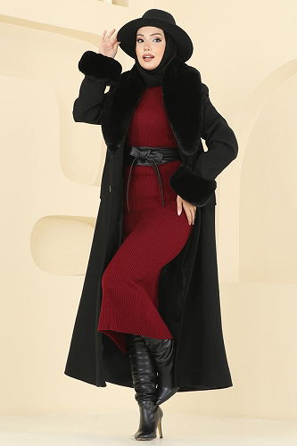 moda selvim Coat 8194FMZ1159 Black - Thumbnail