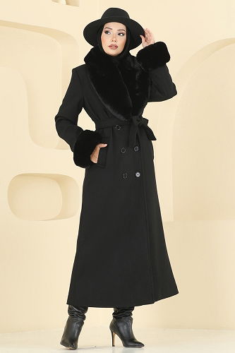 moda selvim Coat 8194FMZ1159 Black - Thumbnail