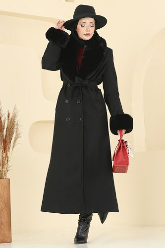 moda selvim Coat 8194FMZ1159 Black - Thumbnail