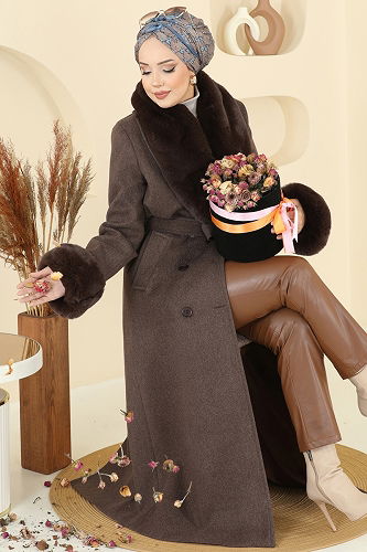 moda selvim Coat 8194FMZ1159 Brown - Thumbnail
