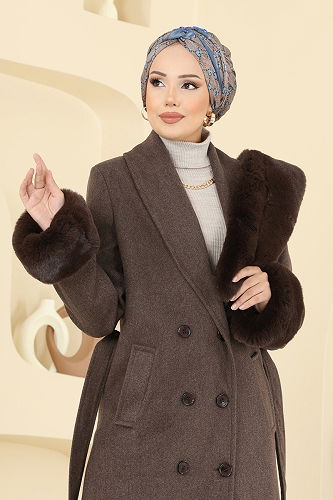 moda selvim Coat 8194FMZ1159 Brown - Thumbnail
