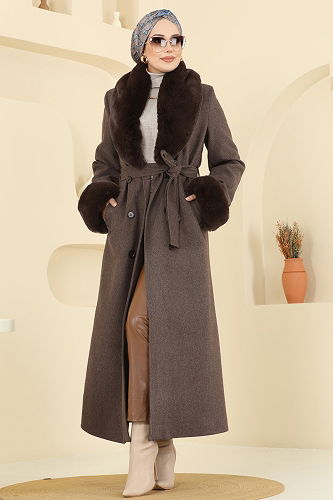 moda selvim معطف بني 8194FMZ1159 - Thumbnail