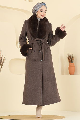 moda selvim معطف بني 8194FMZ1159 - Thumbnail