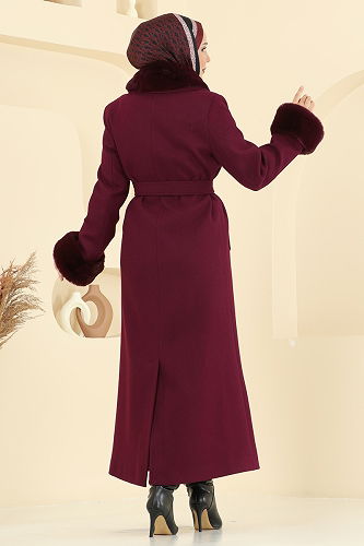 moda selvim Coat 8194FMZ1159 Burgundy - Thumbnail