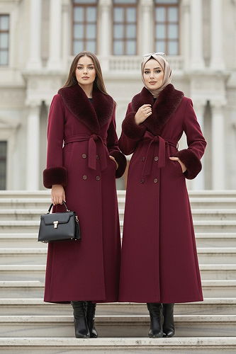 moda selvim معطف خمري 8194FMZ1159 - Thumbnail