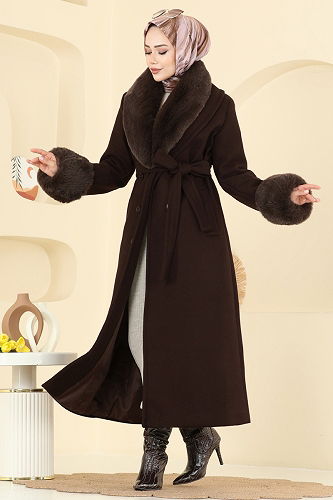 moda selvim Coat 8194FMZ1159 Dark Brown - Thumbnail
