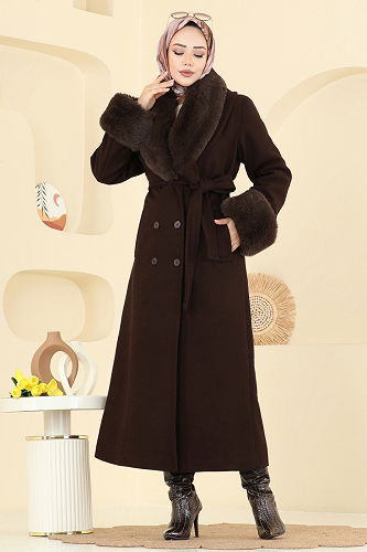 moda selvim Coat 8194FMZ1159 Dark Brown - Thumbnail