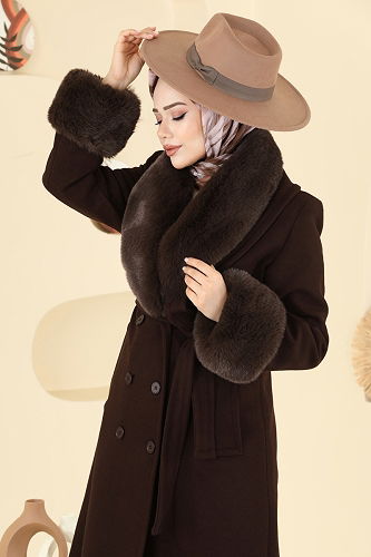 moda selvim معطف بني غامق 8194FMZ1159 - Thumbnail