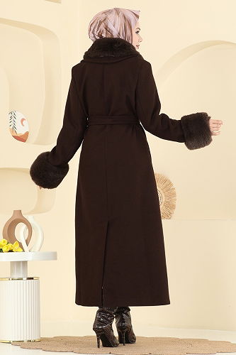 moda selvim معطف بني غامق 8194FMZ1159 - Thumbnail