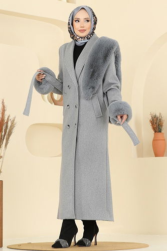 moda selvim Coat 8194FMZ1159 Gray - Thumbnail