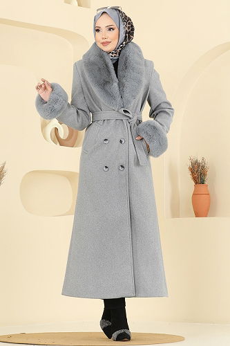 moda selvim Coat 8194FMZ1159 Gray - Thumbnail