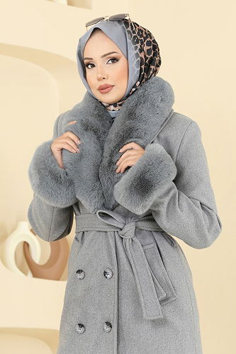 moda selvim Coat 8194FMZ1159 Gray - Thumbnail