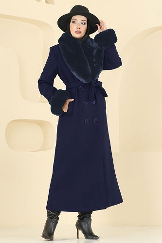 moda selvim Coat 8194FMZ1159 Navy Blue - Thumbnail