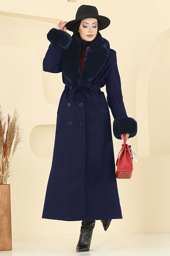 moda selvim Coat 8194FMZ1159 Navy Blue - Thumbnail