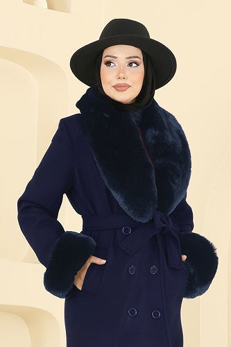moda selvim Coat 8194FMZ1159 Navy Blue - Thumbnail