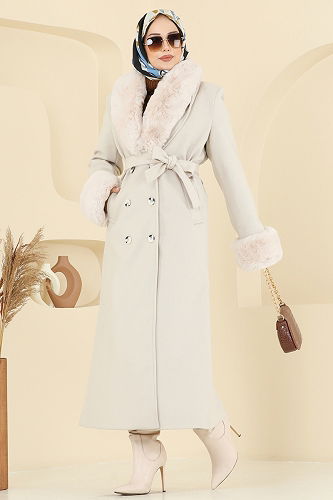 moda selvim Coat 8194FMZ1159 Stone - Thumbnail